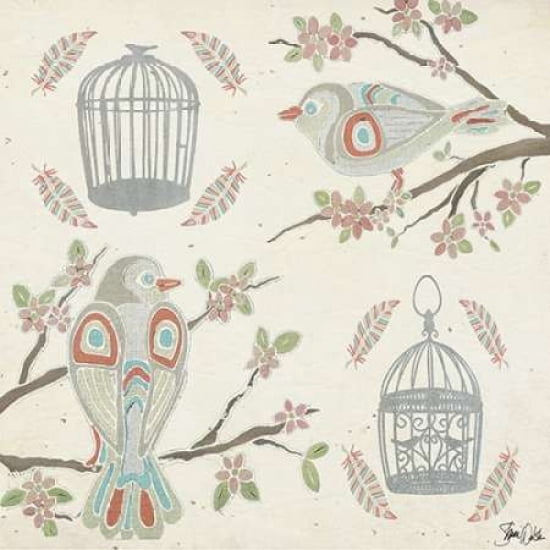 Bird and Cage Pattern Canvas Art - Shanni Welsh (24 x 24)