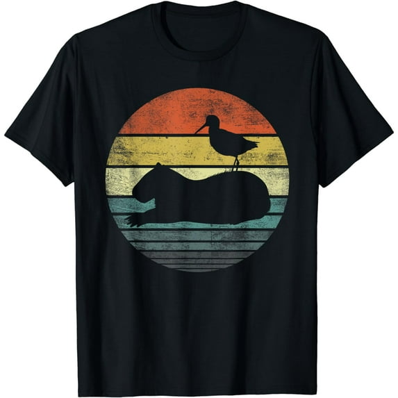 Bird and Capybara Lover Gifts Vintage Zoo Animal Silhouette T-Shirt