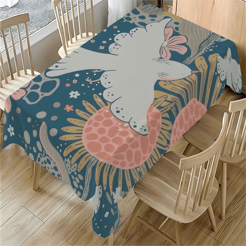 Bird and Floral Pattern Tablecloth 55x77.1 inches Polyester Table Cover ...