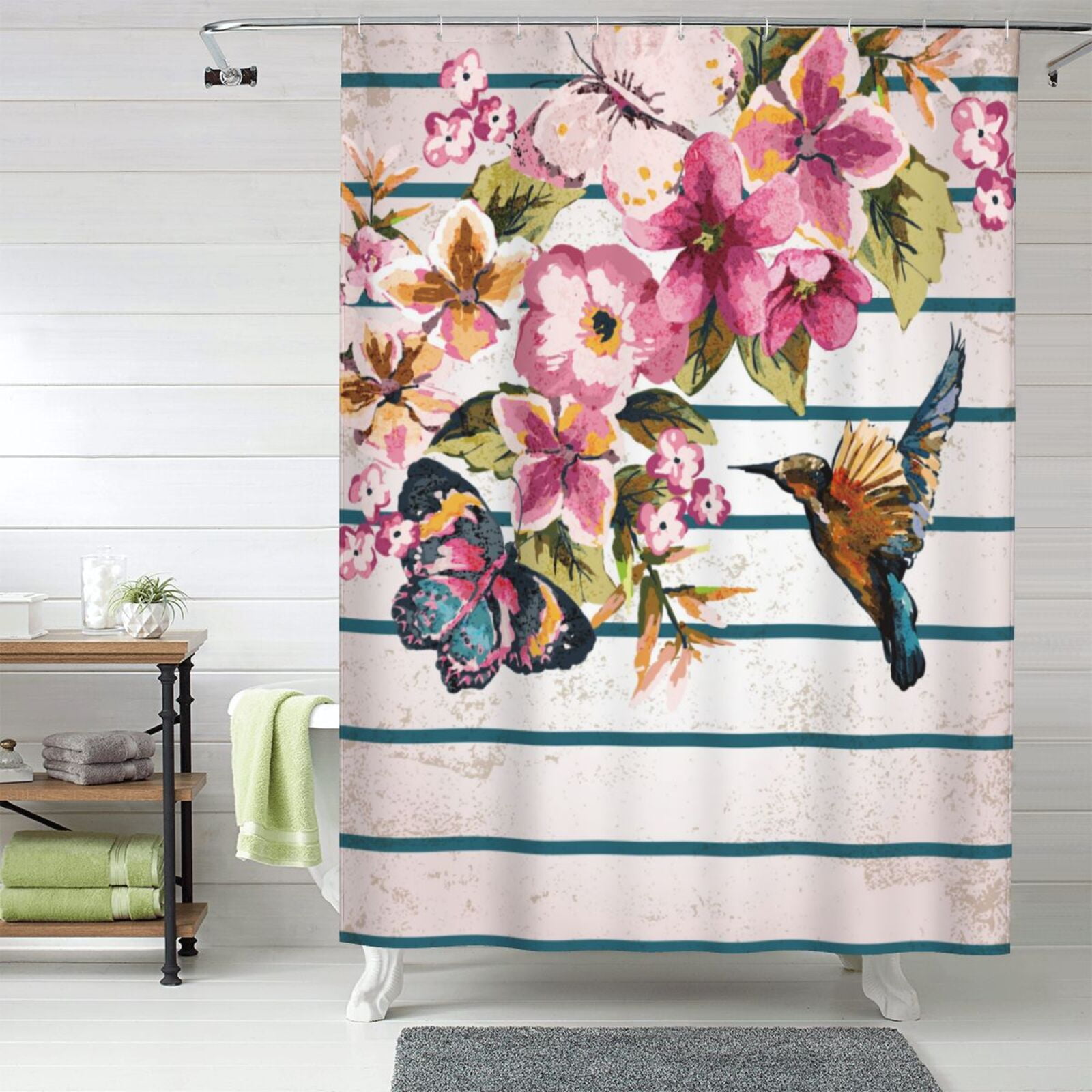 Bird and Floral Shower Curtain Fabric Shower Curtains for Bathroom