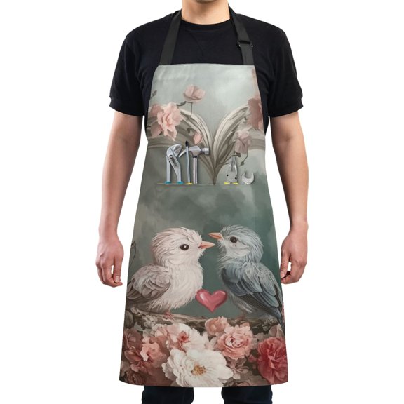 Bird and Rose Chef Kitchen Apron with Pockets for Women Waterproof Aprons for Cooking Baking