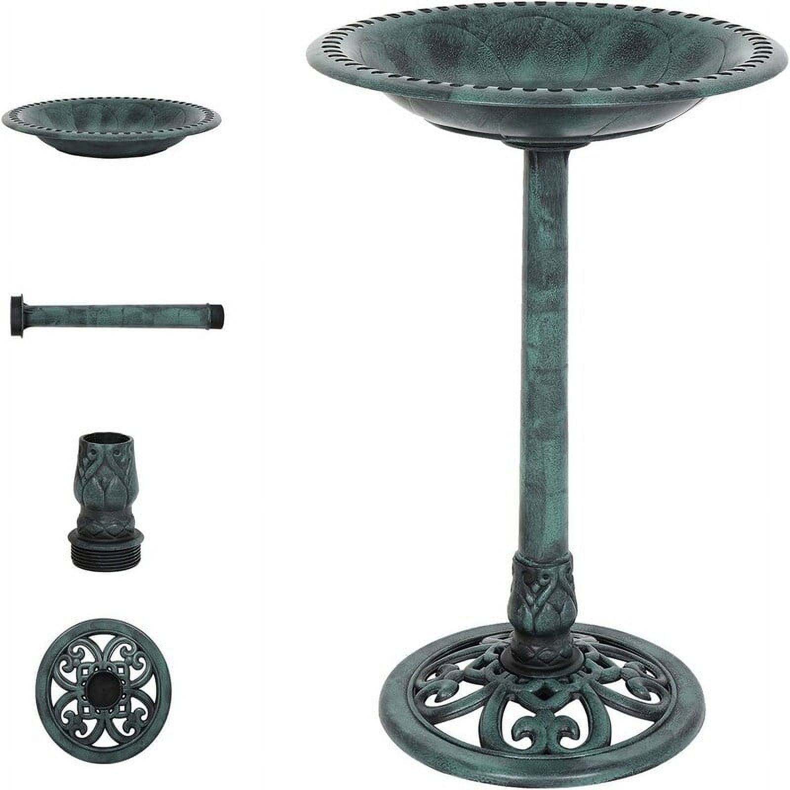 28-Inch Antique Green Resin Bird Bath with Stand