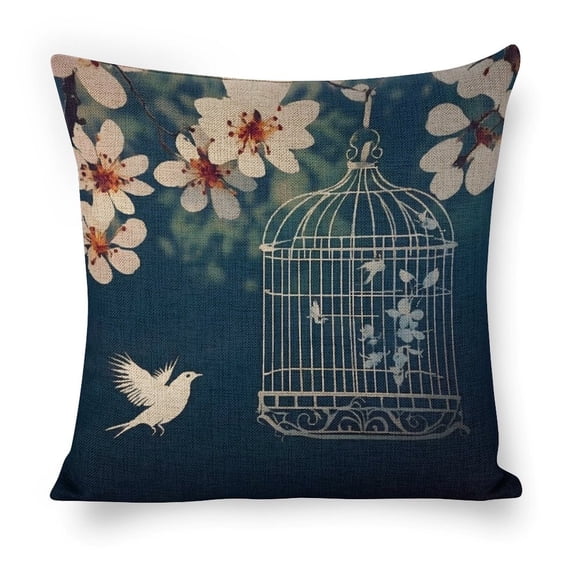 Bird cage flowerslinen toss pillowcase decoration pillowcase gifting preferred 24x24 inch cushion cover sofa pillowcase sofa bedroom living room car