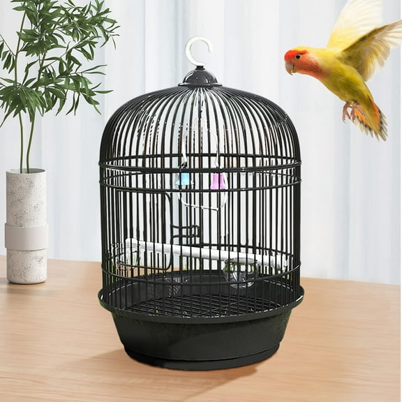 Bird for Small Birds - Portable Round Bird Cage with Handrail Travel Cage for Lovebirds and Conures Indoor/Outdoor Use Metal Construction