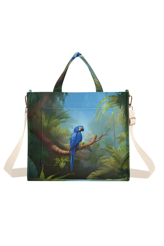 Bird in Branch Trees Forest Corduroy Tote Bag Handbag Large Messenger Bag Shoulder Crossbody Zipper Bag Purse