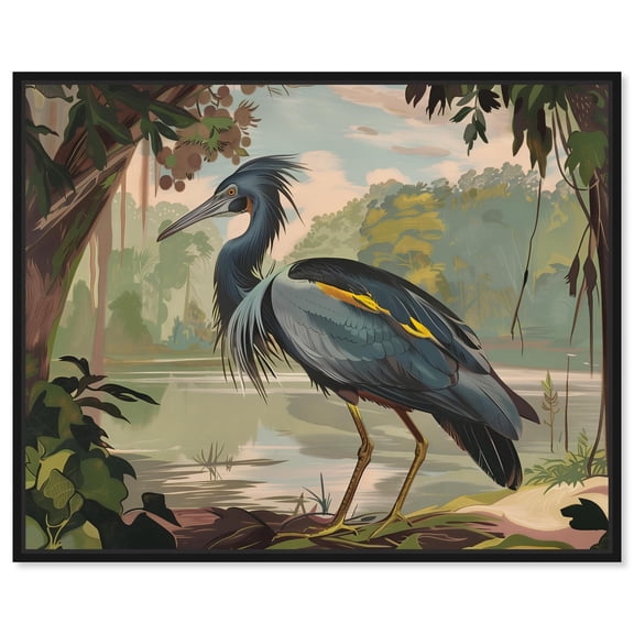 Bird in Fauna Canvas Print Landscape Art by Art Remedy, Black Frame, 20 x 16