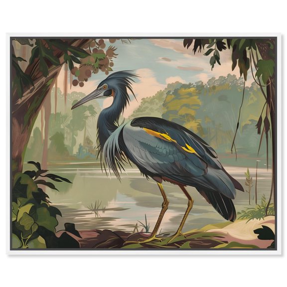 Bird in Fauna Canvas Print Landscape Art by Art Remedy, White Frame, 24 x 20