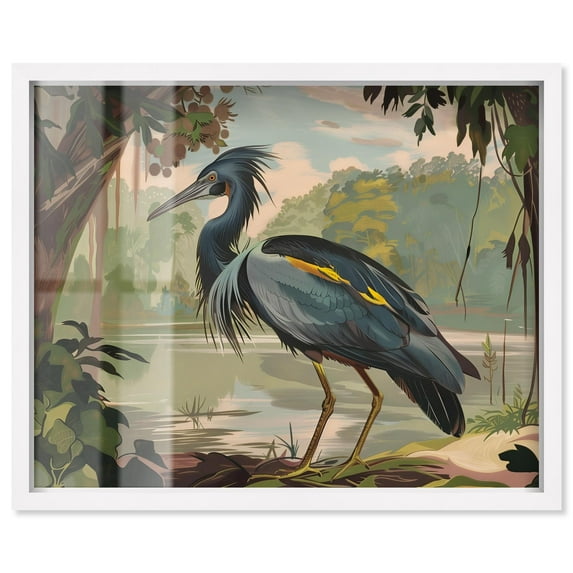 Bird in Fauna Shadowbox Print Landscape Art by Art Remedy, White Frame, 36 x 30
