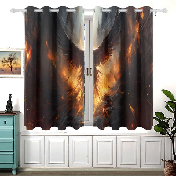 Bird in Fire 5455 Inch Black Out Curtains 2 Packs Aesthetic for Bedroom Living Room Sliding Glass Doors Kitchen Windows