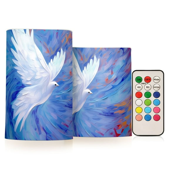 Bird in Painting Flameless CandlesLED Lights Battery Operated Candles with Remote and Timers Flicker Lights Votive Set of 2