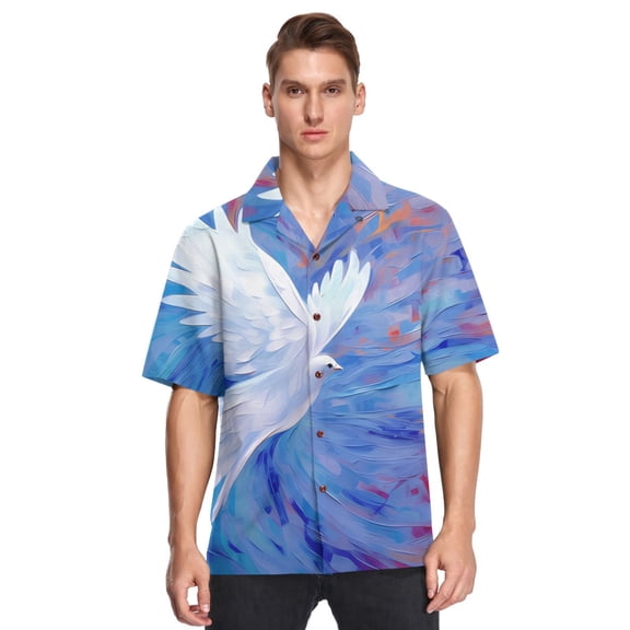 Bird in Painting Men's Hawaiian Wrinkle Free Button Down Short Sleeve Shirt Casual Shirts Beach Shirts
