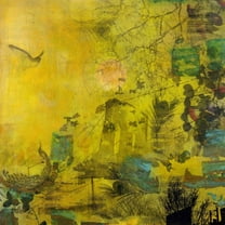 "Bird in a Yellow Haze" Painting Print on Wrapped Canvas