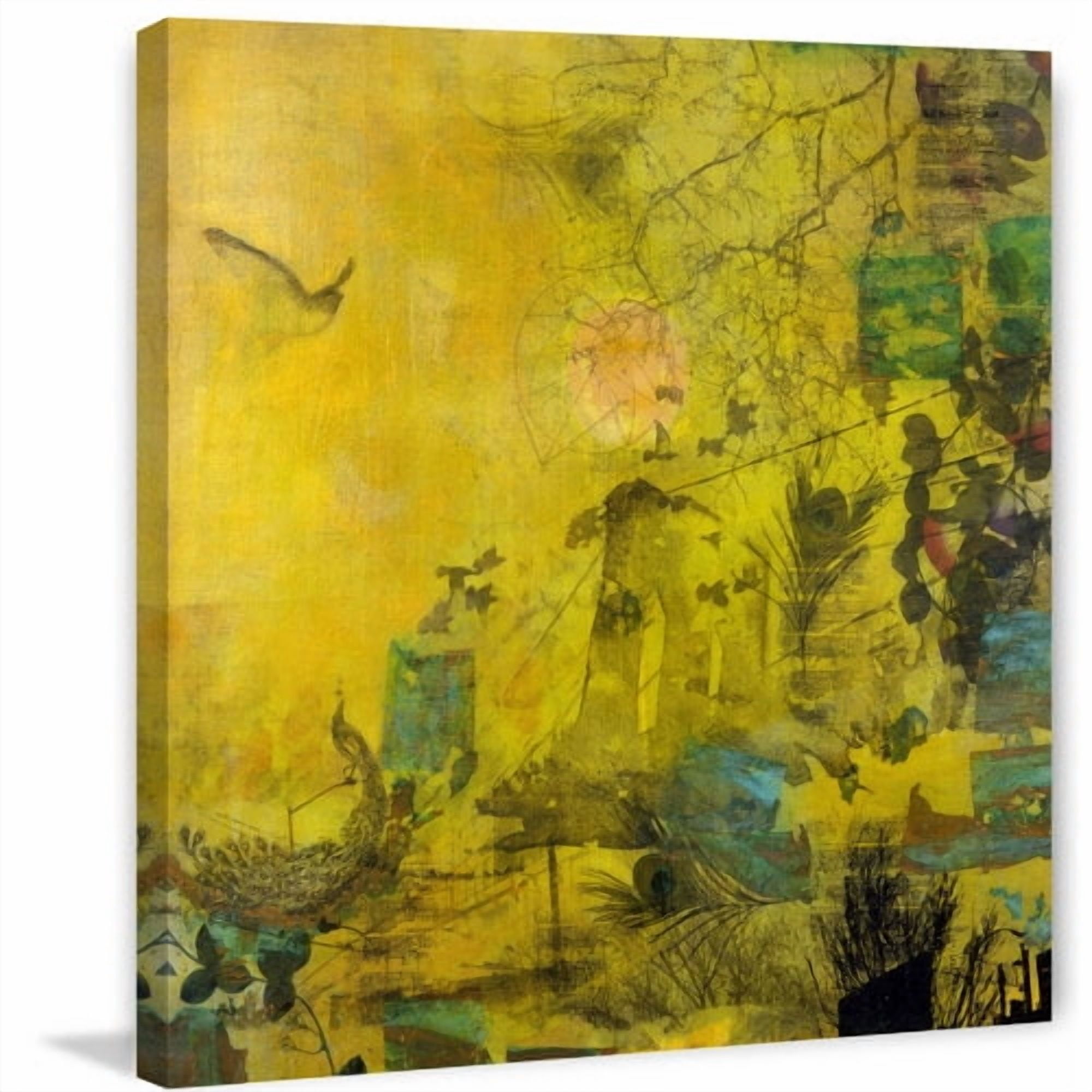 "Bird in a Yellow Haze" Painting Print on Wrapped Canvas