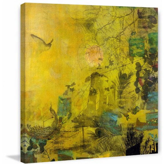 "Bird in a Yellow Haze" Painting Print on Wrapped Canvas