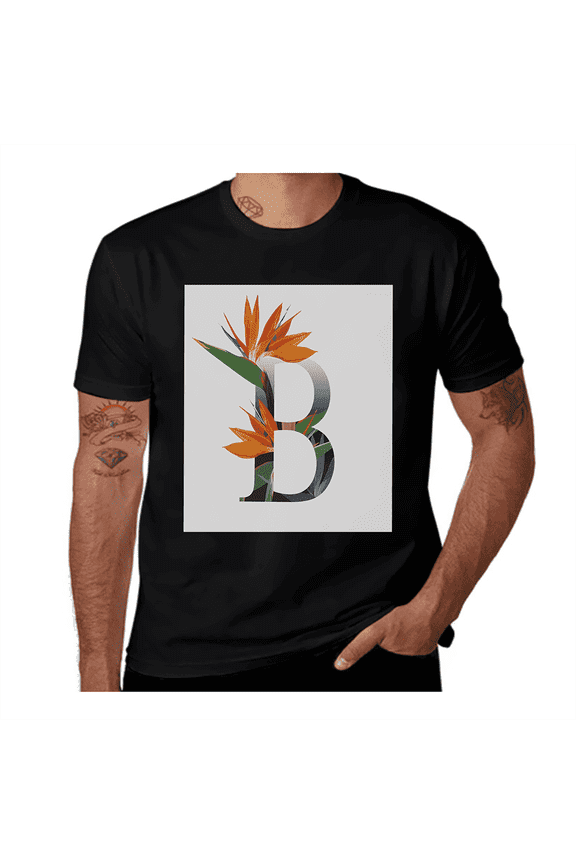 Bird of Paradise B-Letter B-Orange-Green-Grey Casual Streetwea Everyday Tshirt Comfortable Wear tee shirt
