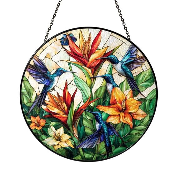 Bird of Paradise Glass Suncatcher Window Hanging, Tropical Floral Decor ...