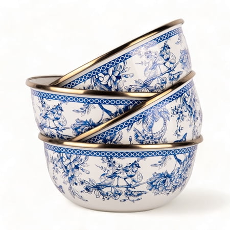 Bird of Paradise Vintage Enameled Cereal and Salad Bowl Set of 4