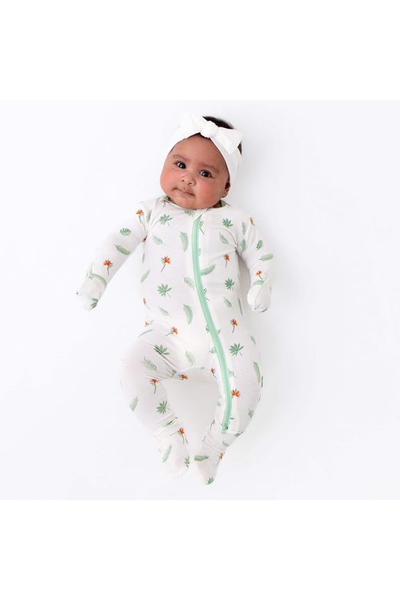 Soft Zippered Baby Footie Pajamas, Baby Clothes, Newborn Sleepers, Bamboo Viscose, 2-Way Zipper, Bird of Paradise