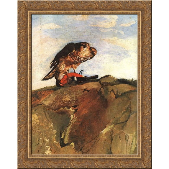 Bird of Prey 24x20 Gold Ornate Wood Framed Canvas Art by Tivadar Kosztka Csontvary