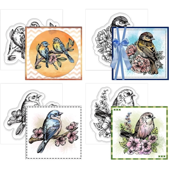 Bird on Branch Clear Rubber Stamps Set Bird on Flowers Transparent Silicone Stamps for Card Making Branch Theme Clear Silicone Stamps