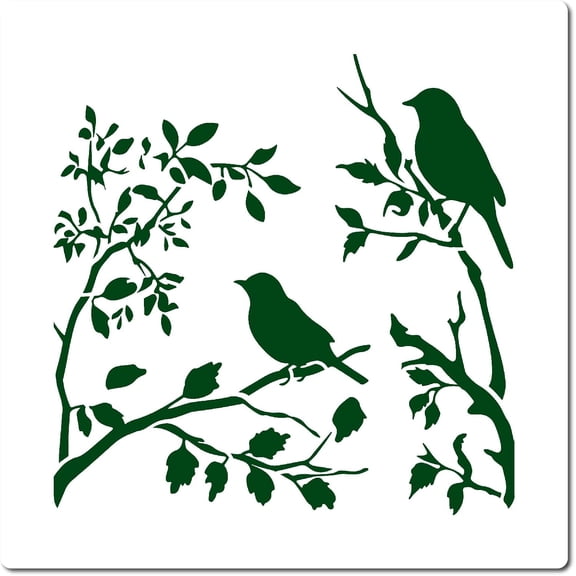 Bird on Branch Stencil 11.8 x 11.8 Inch Large Reusable Birds on Tree Template Leaf Silhouette Sign Home Decor Hummingbird Stencils for DIY Making