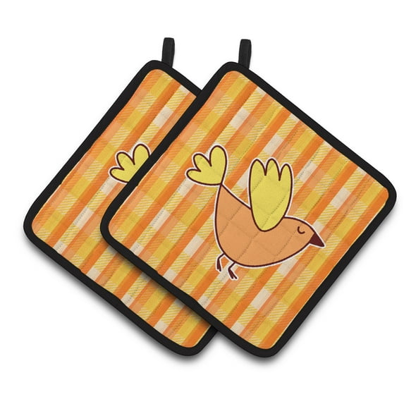 Bird on Orange Plaid Pair of Pot Holders