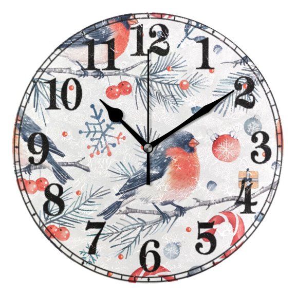 Bird on Tree Snowflakes Christmas Silent Wall Clock 10" Non-Ticking Battery Clock