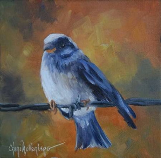 Bird on a Barbed Wire Canvas Art - Cheri Wollenberg (24 x 24)