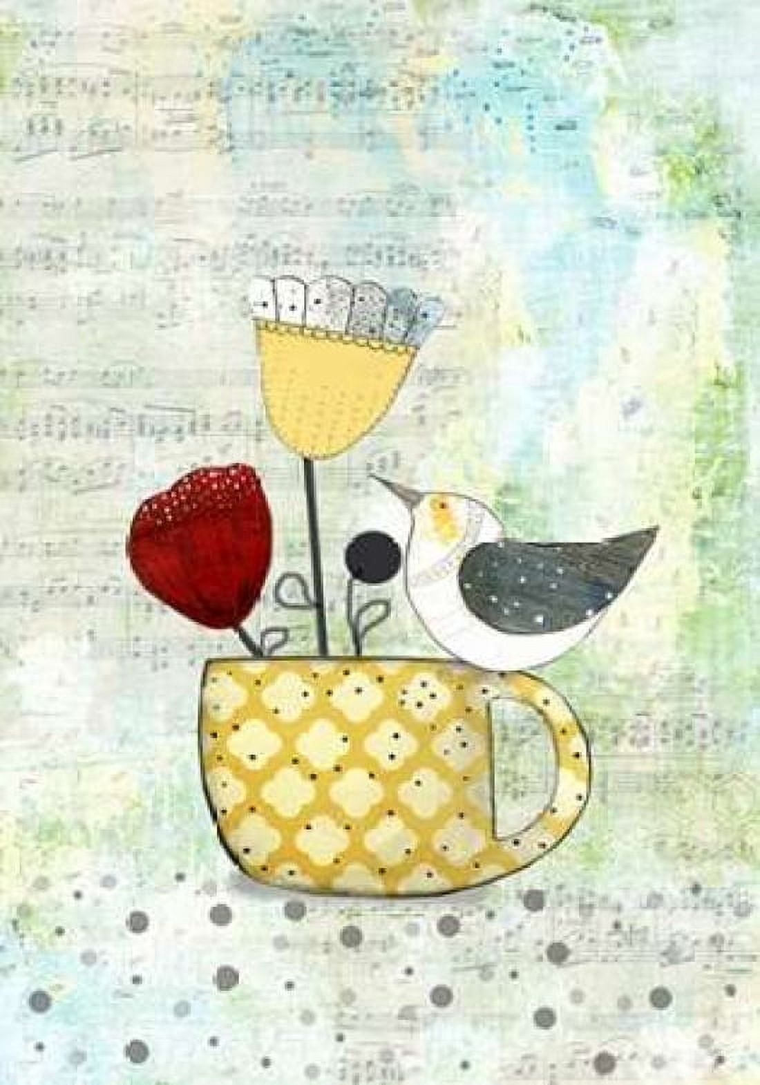 Bird on a Yellow Cup Canvas Art - Sarah Ogren (20 x 28)