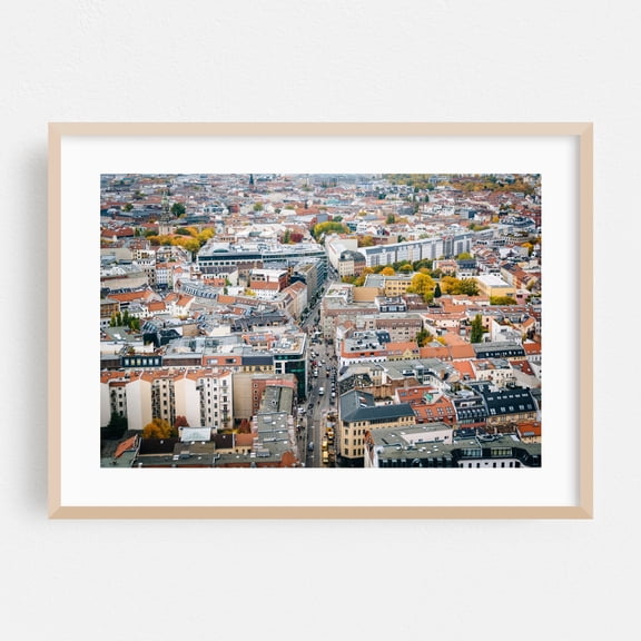 Bird's Eye Berlin - Berlin Germany Photography City Architecture Autumn Street Photography Skyline Travel Poster Scenic Oak Framed Wall Art Print 5 x 7 inches