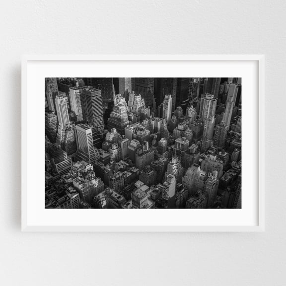 Bird's Eye Midtown 02 B&W - Manhattan New York Photography City Skyline Black and White Architecture Street Photography Modern Art White Framed Wall Art Print 5 x 7 inches