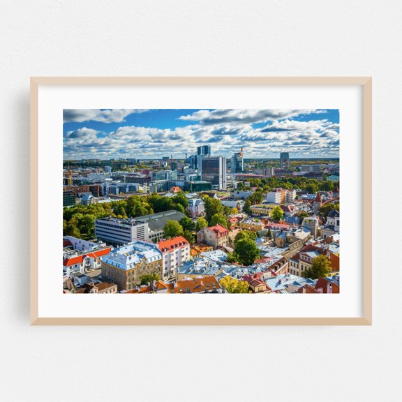 Bird's Eye Old Town - Tallinn Estonia Photography Cityscape Skyline Architecture Autumn Scenic Travel Poster Oak Framed Wall Art Print 5 x 7 inches