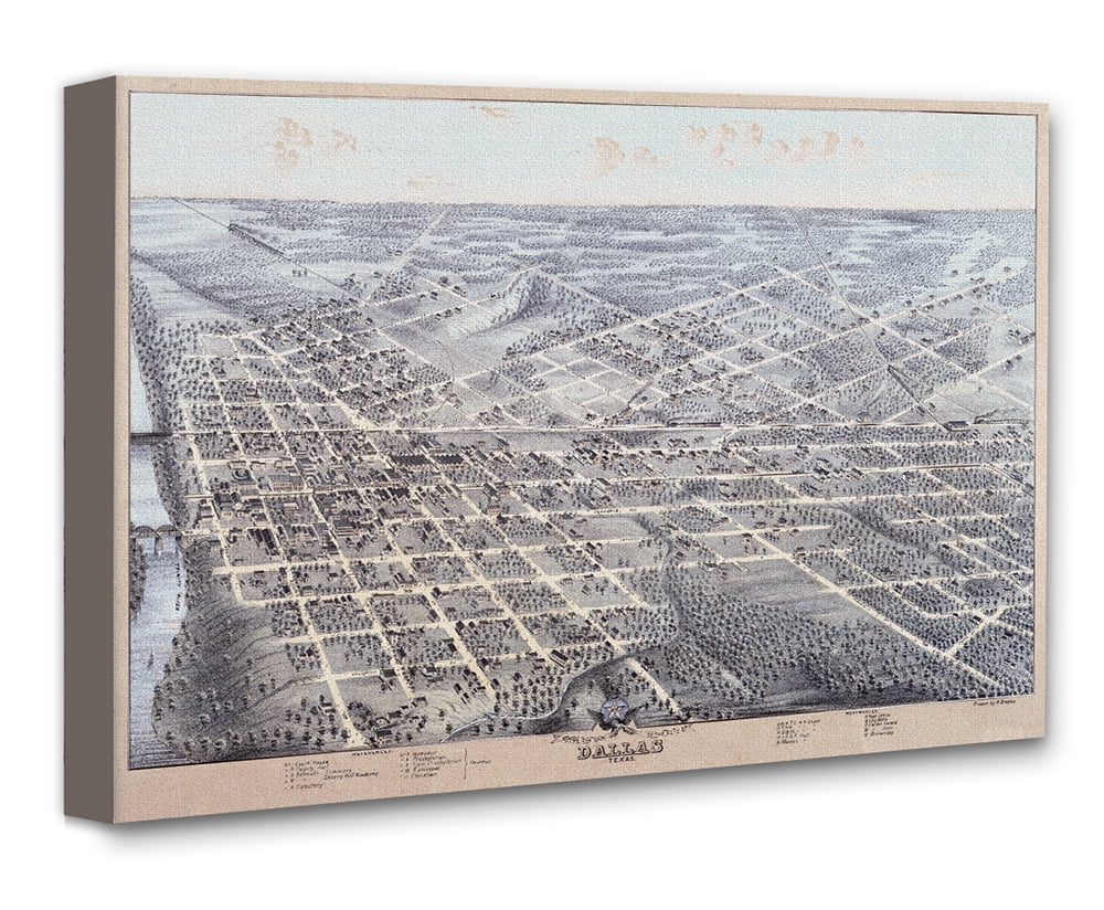 Bird’s Eye View of Dallas Texas 1872 Vintage Aerial City Map Historic ...