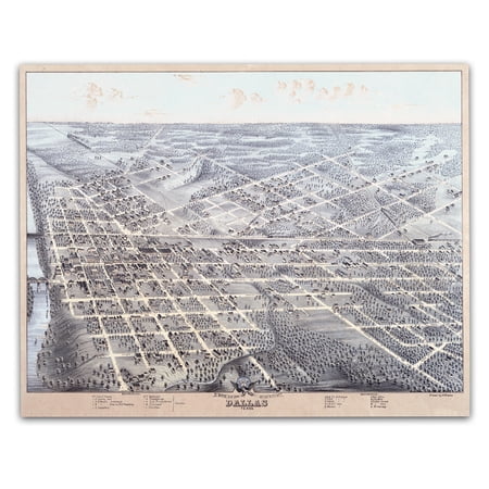 Bird’s Eye View of Dallas Texas 1872 Vintage City Map Historic Downtown Street Grid Architecture Aerial Illustration Western Wall Art for Home Office Library Study Decor 11x14 Unframed Print Poster