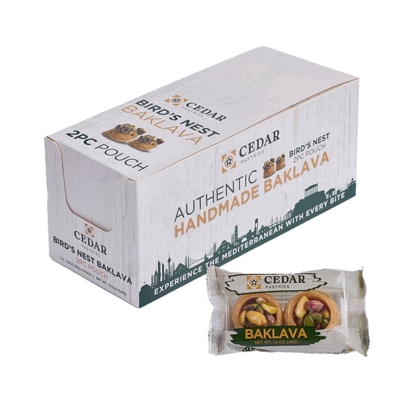 Cedar Pastries 12 oz Oven-Baked Pistachio Birds Nest Baklava Snack Pack Crispy Flaky Phyllo Mediterranean Pastry Dessert with Premium Pistachio Filling & Topping, Handmade Traditional Baklava