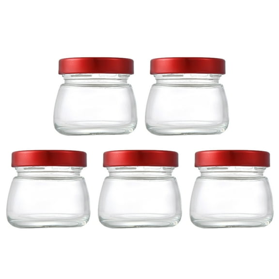 NIAIZEK Set of 5 Small Glass Jars with Airtight Red Lids, Ideal for Kitchen Storage of Spices, Herbs, Seasonings, and More