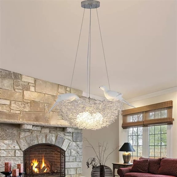 Bird's Nest Chandelier, Silver Pendant Lamp with 5 LED Lights for Bedroom Dining Room Living Room, 4000K, Height Adjustable Hanging Light Fixture for Home Hotel Hallway$$Tools & Hardware Other