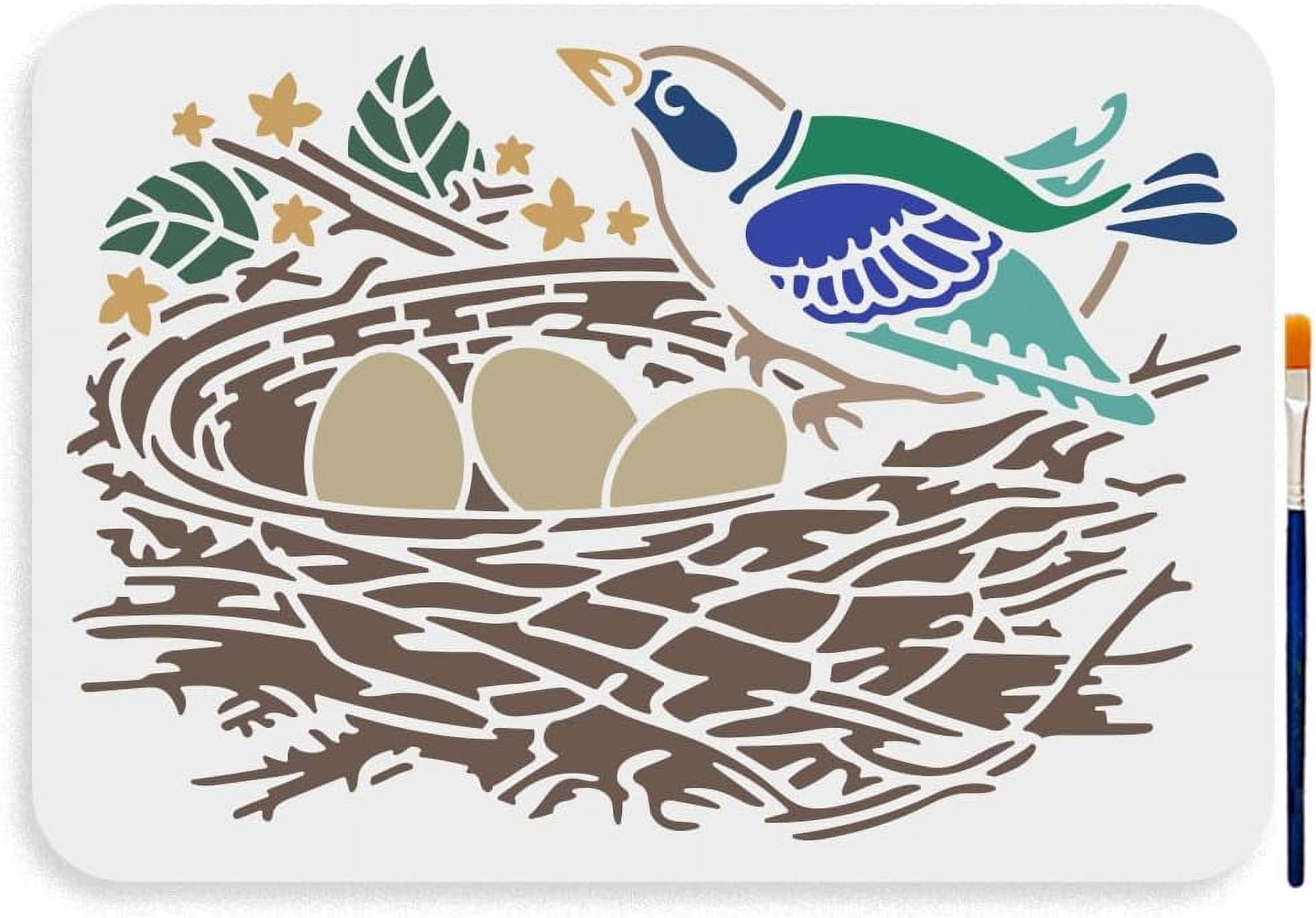 Bird's Nest with Eggs Stencil 11.7×8.3inch Large Birdhouse Stencil ...