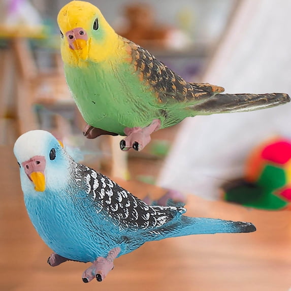 Bird toys for Kids, Bird toys for Parrots, 3X1.5 in Solid Plastic Budgerigar Figures, Bird decor for Home, Small Shelf decor, Blue Green, 2 Pc