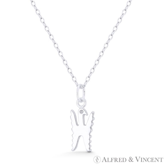 Bird w/ Outstretched Wing Animal Charm Pendant & Chain Necklace in .925 Sterling Silver