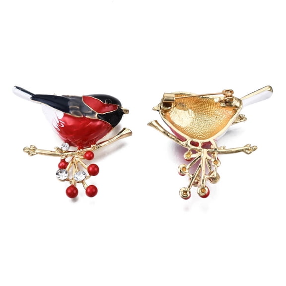 Bird with Branch Enamel Pin with Crystal Rhinestone Light Gold Plated Alloy Badge for Backpack Clothes Nickel Free & Lead Free Red 37x44mm Pin: 0.7mm