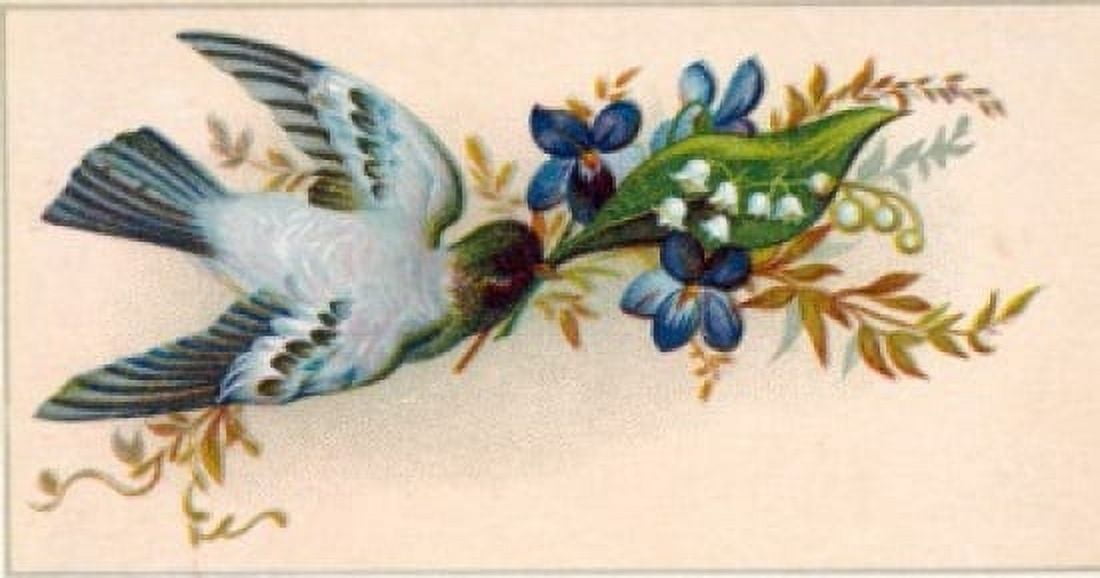 Bird with Flowers Nostalgia Cards Canvas Art - (24 x 36)