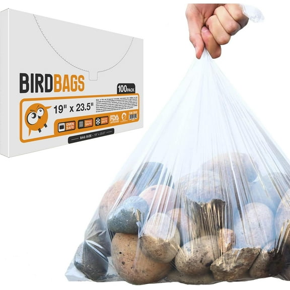 BirdBags Turkey Bags, 19” x 23.5” 100 Pack, Clear Plastic, Food Storage, Freezer, Oven, Groceries Bread