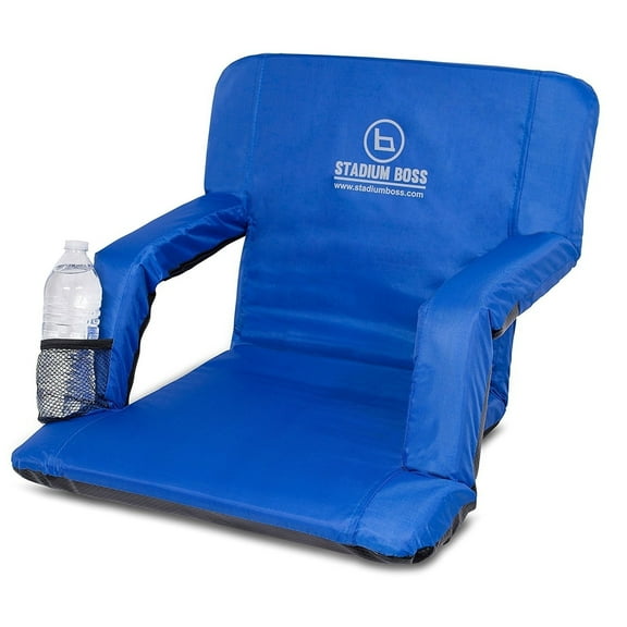 BirdRock Brands Stadium Boss Recliner Stadium Seat for Bleachers, Benches, Lawns, Backyard, Camping & Beach - 6 Reclining Positions - Blue