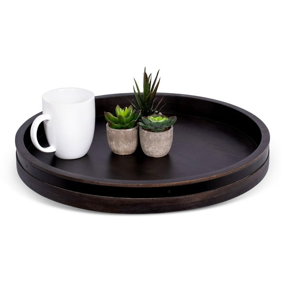 BirdRock Home 18" Wooden Lazy Susan - Black Wood with Iron Accents