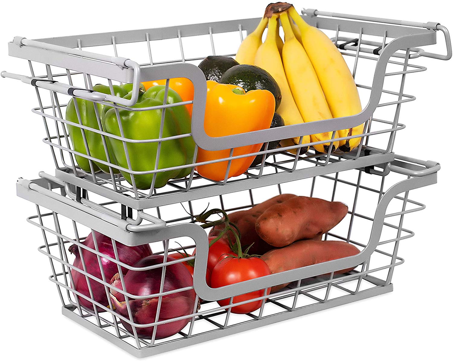 Silver Stackable Wire Storage Baskets Set of 2