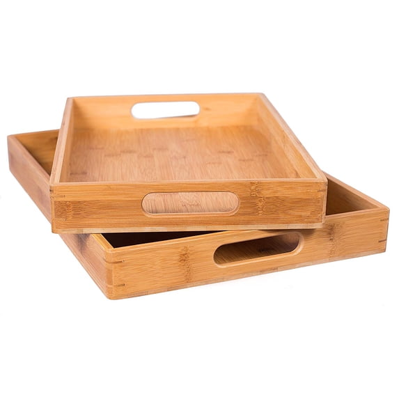 BirdRock Home 2pc Bamboo Serving Trays Set with Handles