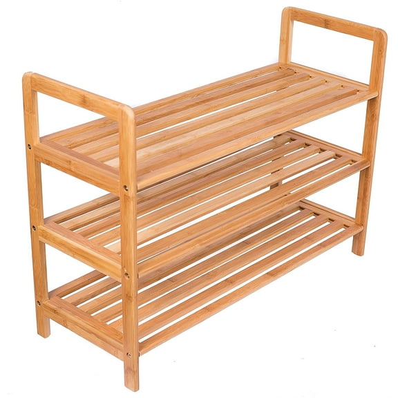 BirdRock Home 3-Tier Free Standing Bamboo Shoe Rack with Handles