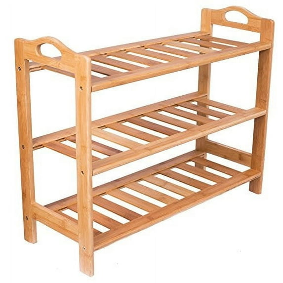 BirdRock Home 3-Tier Free Standing Bamboo Shoe Rack with Handles