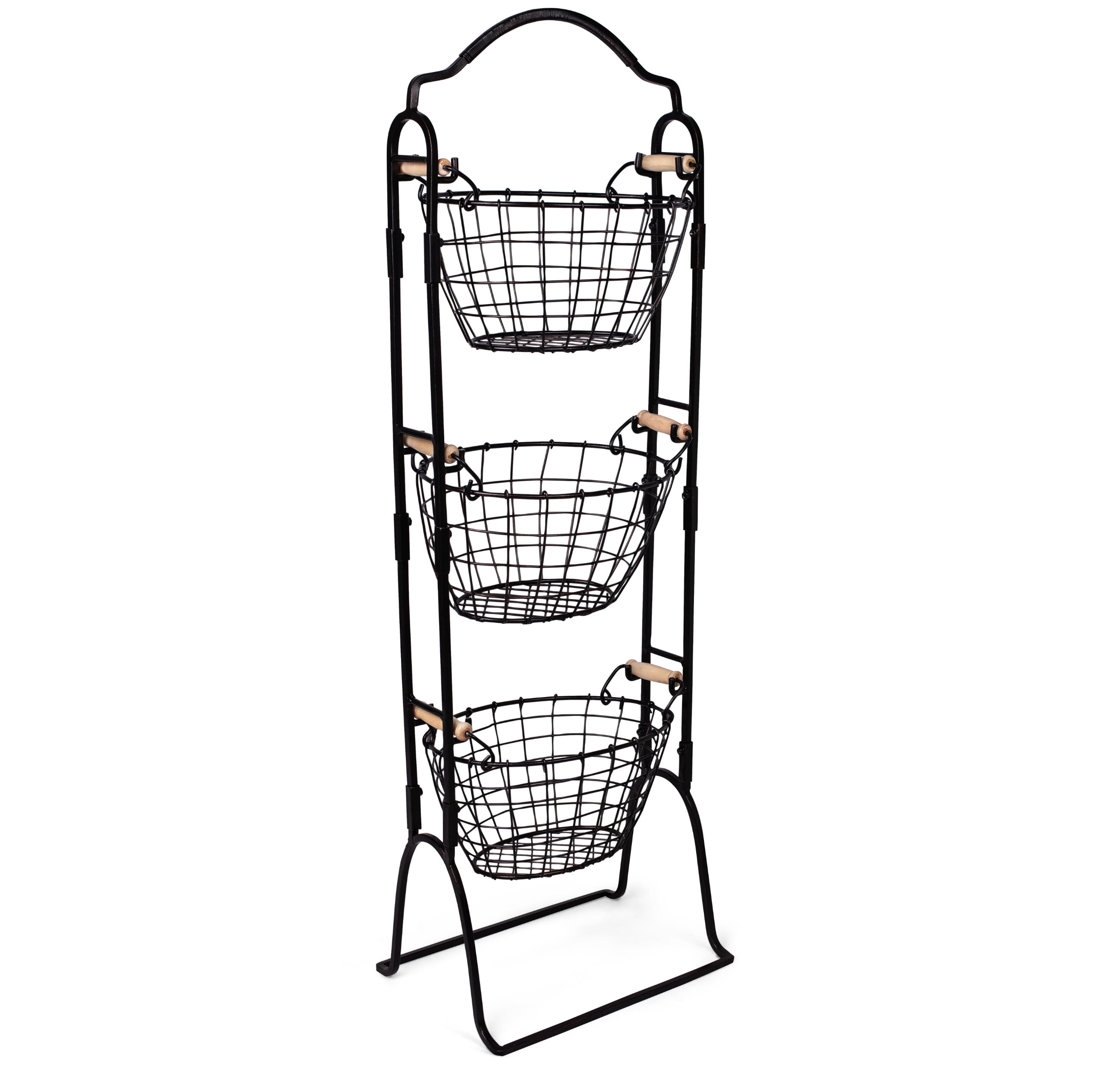 BirdRock Home 3Tier Wire Basket Stand with Removable Baskets Black